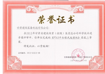 PT63平头塔式起重机科技进步奖